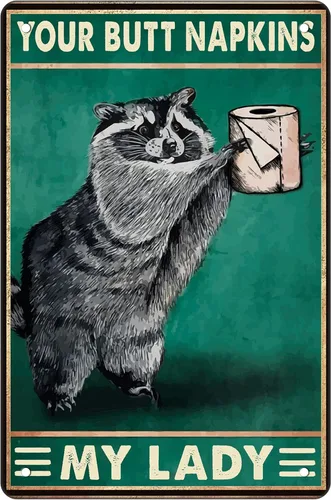 Mapache gótico divertido medieval servilletas de baño retro póster inodoro cueva bar hogar café decoración pared cartel 8x12 pulgadas