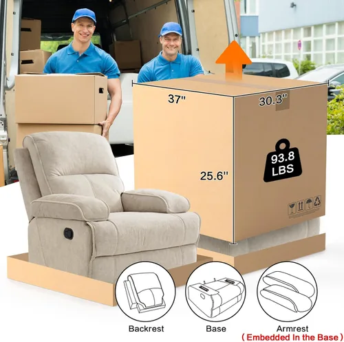 Miniatura 7 de Silla Mecedora Reclinable Manual para Adultos, Planeador de Respaldo Alto con Asiento Profundo, Sillón Tapizado de Tela para Sala de Estar