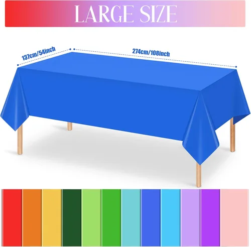 Miniatura 2 de Paquete de 12 manteles de plástico desechables de plástico de colores surtidos, manteles rectangulares coloridos para fiesta de arcoíris
