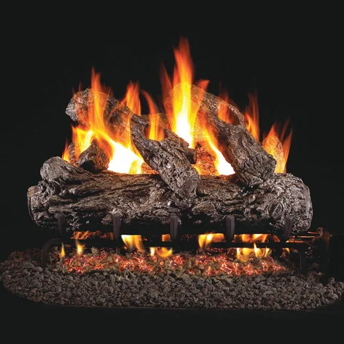 RealFyre Peterson - Juego de troncos de roble rústico de 24 pulgadas con quemador G45 de gas natural ventilado, luz de fósforo
