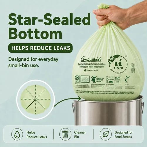 Miniatura 5 de Bolsas de basura compostables UNNI, 2.6 galones / 9.84 litros, 100 unidades, extra gruesas de 0.71 mil, forros para contenedores pequeños de restos