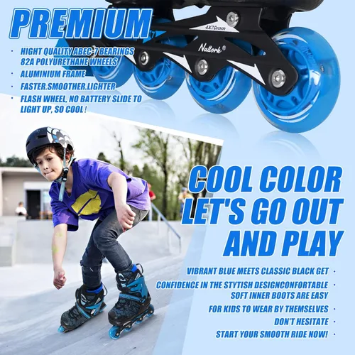 Miniatura 2 de MammyGol Patines en línea para niños y niñas Patines ajustables con ruedas iluminadoras Patines para principiantes Azul