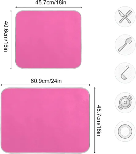 Miniatura 3 de Tapete de secado de platos pequeño rosa intenso Xl para platos, accesorios de cocina, mostrador de microfibra, escurridor de platos, resistente al