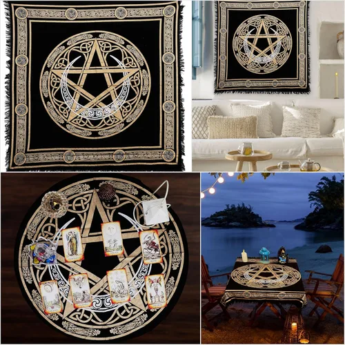 Miniatura 2 de Indian Consigners Paño de altar Pentagrama Brujería Alter Tarot Spread Top Cloth Wiccan Square Espiritual 24 por 24 Paño Sagrado Pentagrama Crescent