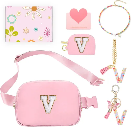 Miniatura 45 de Regalos de moda para niñas adolescentes, cangurera con monograma para niña con llavero, collar, dijes de taza, tarjeta de felicitación y caja