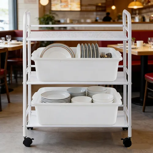 Miniatura 4 de Paquete de 4 cajas de autobús comerciales, caja de almacenamiento de plástico blanco/lavabo, bañeras de procesamiento de carne (25 litros)