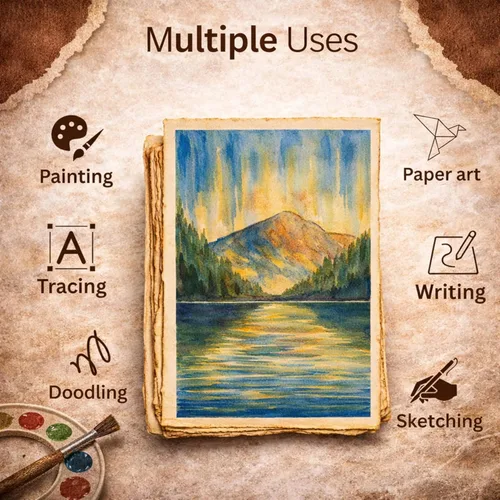 Miniatura 5 de Papel de acuarela hecho a mano de 8 x 6 pulgadas, 50 hojas de 5.29 oz/m² con borde grueso, papel 100% algodón virgen, papel de acuarela mixto
