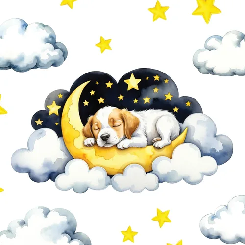 Miniatura 10 de Calcomanía de pared extraíble – Conejito dormido en la nube con luna y estrellas Juego de calcomanías de tela grande para guardería o habitación
