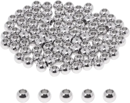 Miniatura 6 de Shapenty Cuentas espaciadoras redondas de acero inoxidable sin costuras, lisas, sueltas, bolas para bricolaje, pulseras, collares, aretes
