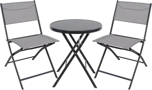 BTEXPERT Juego de muebles de comedor de 3 piezas para patio, mesa de picnic plegable portátil, dos sillas para exteriores, plegable, gris, para
