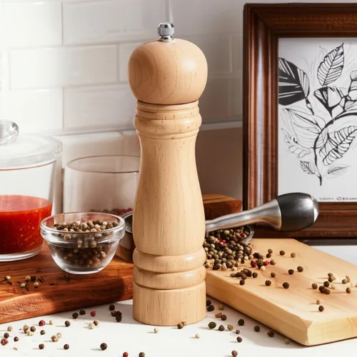 Miniatura 3 de Molinillo de pimienta de madera, molinillo de pimienta ajustable, molinillo de especias prémium para cocina, salero y pimentero, 7 pulgadas