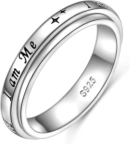 Anillo giratorio con texto en inglés "I am me", de plata de ley 925, con fases lunares, para aliviar la ansiedad, el estrés, seguir adelante, TDAH,