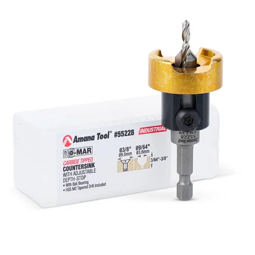 Miniatura 12 de Amana Tool Avellanador de 82 grados con tope de profundidad de broca y rodamiento de bolas sin empuje, 55225, taladro de 3/8 D x 3/32 de profundidad