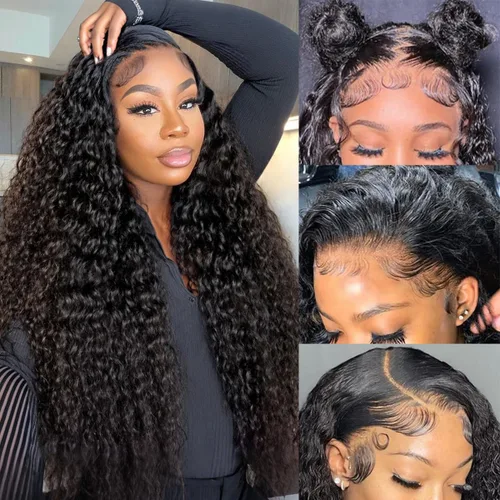 Miniatura 11 de Pelucas de encaje frontal de 13 x 4, transparentes HD, cabello humano prearrancado, línea capilar con abuelitos, densidad 200, ondas de agua