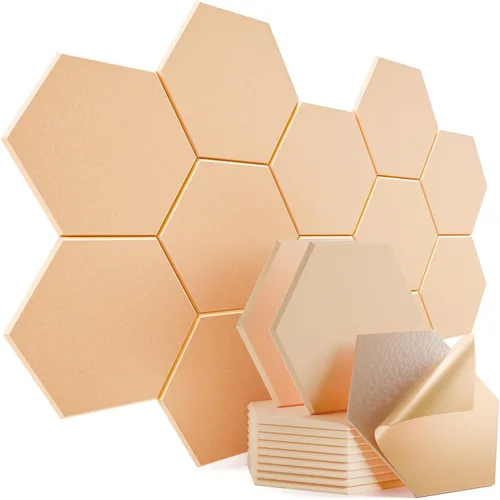 Miniatura 94 de Paquete de 12 paneles acústicos autoadhesivos de 12 x 10 x 0.4 pulgadas, paneles de espuma a prueba de sonido con alta densidad, diseño forrado