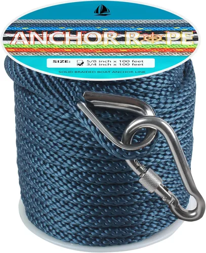 Miniatura 27 de Cuerda de anclaje de 3/8 de pulgada y 100 pies, cuerda de anclaje para barco, trenza sólida MFP, línea de anclaje con dedal de acero inoxidable 316