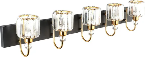 Miniatura 2 de Ralbay - Luces LED modernas de tocador para baño de 5 luces, luces de tocador de cristal sobre espejo, lámparas modernas de tocador para baño