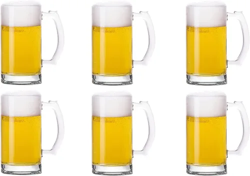 Miniatura 10 de Juego de 2 tazas de cerveza pesadas, tazas de vidrio de 12.5 onzas con asa, vasos de cerveza para congelador, vasos de cerveza de 12.5 fl oz, jarra
