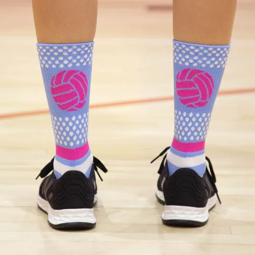 Miniatura 5 de ChalkTalkSPORTS Calcetines atléticos de media pantorrilla de voleibol neón tropical azul claro y rosa Tallas juveniles y adultos