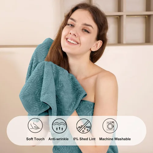 Miniatura 4 de CHINO Juego de 8 toallas de baño turquesa, 2 toallas grandes/2 toallas de mano/4 toallitas, toalla de baño grande de 600 GSM, toalla de secado