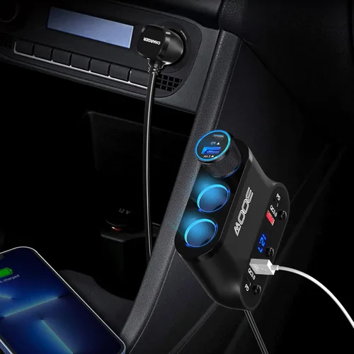 Miniatura 6 de Adaptador divisor de encendedor de cigarrillos de 300 W: divisor de coche de 12 V de 3 zócalos Extensión de cargador de coche Dual PD USB C y 18 W