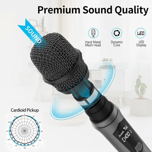 Miniatura 7 de Aveek Micrófono de karaoke inalámbrico, micrófono de mano recargable con receptor para altavoces y amplificadores alimentados, juego de micrófono