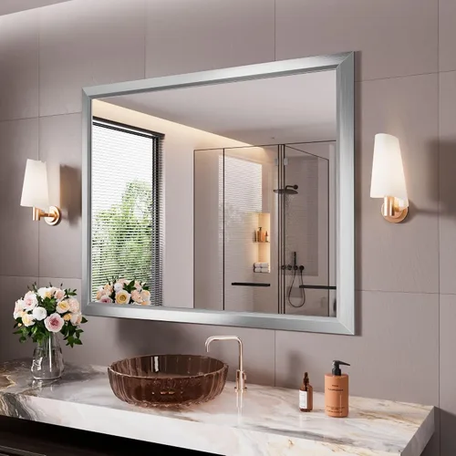 Miniatura 25 de Amorho Espejo de Baño Negro, Espejos de Pared de 24x30 Pulgadas con Marco de Metal Grueso para Sobre el Fregadero, Dormitorio, Sala de Estar