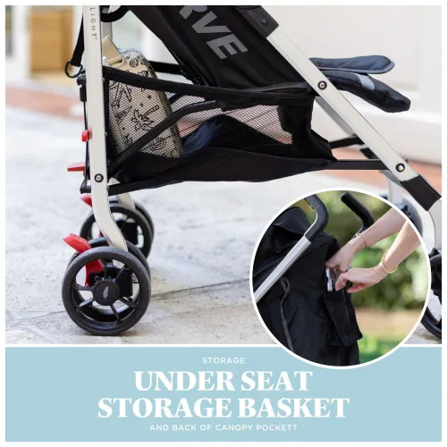 Miniatura 9 de Baby Delight Carriola Swerve Ligera para viajes y todos los días Reclinación multiposición Plegado compacto Almacenamiento extra Negro