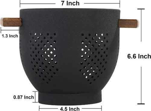 Miniatura 2 de Colador de metal con mango de madera y base estable, cesta coladora de cocina de acero con recubrimiento en polvo para escurrir pasta, verduras