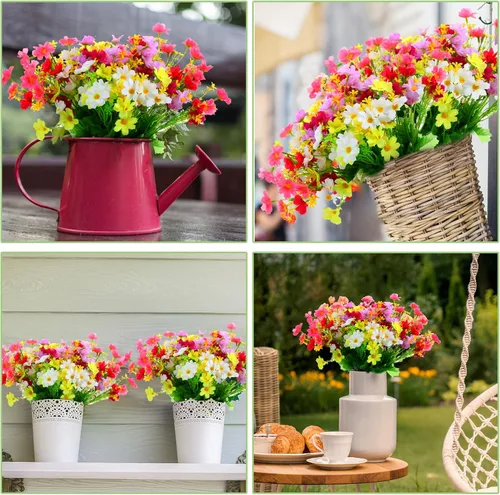 Miniatura 6 de ARTKAIKE 6 paquetes de flores artificiales, resistentes a los rayos UV, no se decoloran, para exteriores, madres falsas para interiores