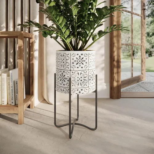 Miniatura 7 de EverNest Tristan - Maceta neutra de diseño bohemio blanco y negro con soporte Ambrose, macetas SelectBase para plantas