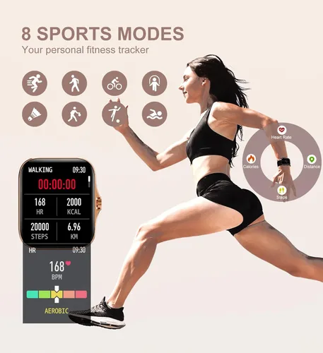 Miniatura 4 de Iaret Reloj inteligente para mujer (recepción de llamadas/marcación), reloj inteligente impermeable para teléfonos Android iOS de 1.7 pulgadas, Negro