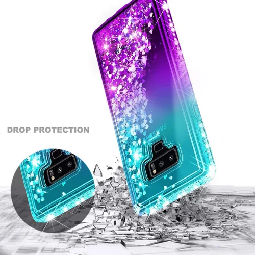 Miniatura 4 de Funda para Samsung Galaxy Note 9 con protector de pantalla (cobertura máxima, película de TPU flexible), purpurina brillante que fluye con diamantes