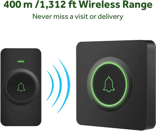 Miniatura 3 de AVANTEK Timbre inalámbrico de más de 1300 pies de alcance inalámbrico, DB-21 Kit de timbre de puerta impermeable con 2 botones, 56 melodías y 5