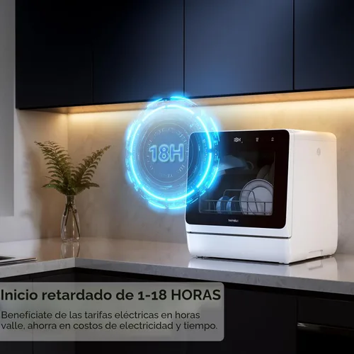 Miniatura 5 de Hermitlux Lavavajillas para encimera, 7 programas de lavado, mini lavavajillas portátil con tanque de agua integrado de 5 litros para apartamentos