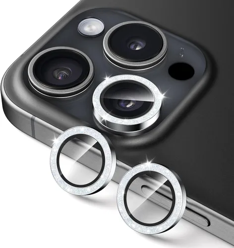 UARMOR - Protector de lente de cámara para iPhone 15 Pro y 15 Pro Max 9H vidrio templado y anillo de aluminio, transparente HD, kit de fácil Brillo