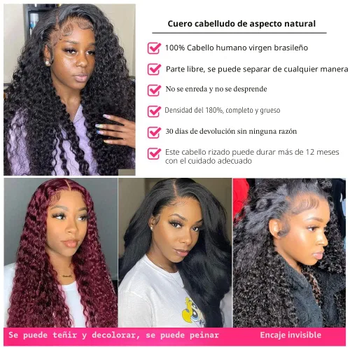 Miniatura 4 de bangjazz 13x4 Peluca de encaje frontal de onda profunda de cabello humano 180% de densidad, peluca frontal de onda profunda de cabello humano HD