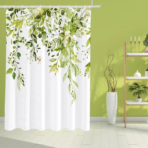 Miniatura 51 de Tititex Spun Sugar - Juego de cortinas de ducha de eucalipto azul claro, hojas de acuarela brillantes en la parte superior, decoración floral