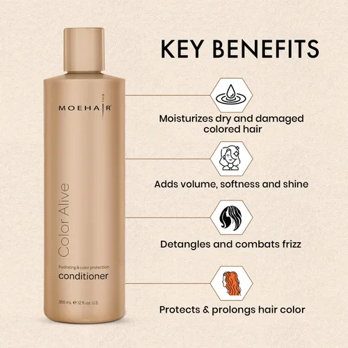 Miniatura 3 de MOEHAIR Acondicionador Color Alive (12 onzas líquidas), acondicionador hidratante y nutritivo para cabello teñido Reduce la sequedad del cuero