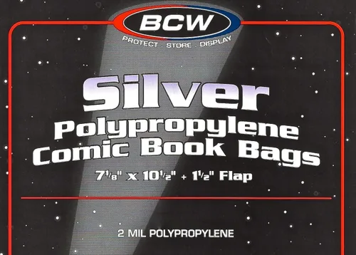 BCW Bolsas de cómics Silver Age (paquete de 500) – Bolsas de cómics archivales sin ácidos para cómics de la Edad de Plata | Bolsas de cómics BCW