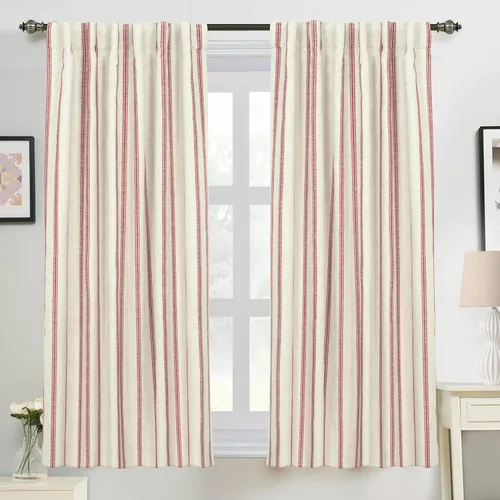Miniatura 51 de DriftAway - Cortinas de Lino Mezcla de Granja 100% Opacas de 84 Pulgadas de Largo para Dormitorio, Cortinas Verticales Rayadas Impresas de Lino