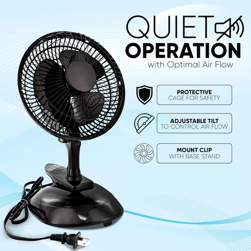 Miniatura 3 de RamPro Escritorio portátil y ventilador de clip, ventiladores de 6 pulgadas, enchufe pequeño y silencioso, pequeño ventilador de refrigeración Negro