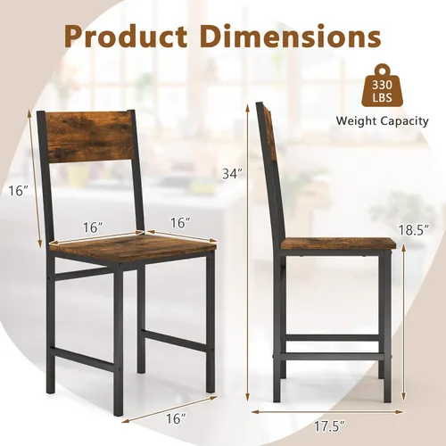 Miniatura 3 de Giantex Juego de 2 sillas de comedor, sillas de cocina industriales con patas de metal, respaldo inclinado, veta de madera rústica, sillas laterales