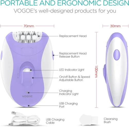 Miniatura 7 de VOGOE Depiladora para mujer, depiladora inalámbrica para mujeres, depiladora eléctrica 4 en 1, 2 velocidades y 21 pinzas para cara, piernas, brazos