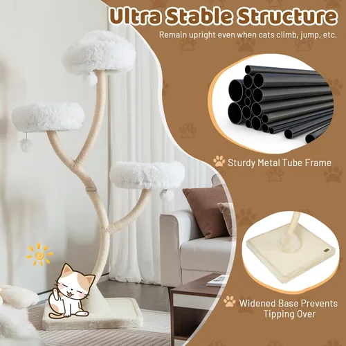 Miniatura 7 de Tangkula Árbol alto para gatos, torre grande de varios niveles para gatos de 70 pulgadas con 3 perchas cálidas, 3 bolas de tintineo, postes