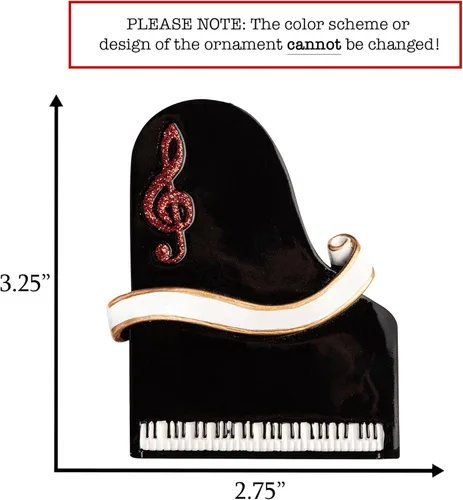 Miniatura 2 de Adorno navideño personalizado de instrumento musical de piano 2026 – Personalización gratuita Piano con clave de agudos con purpurina y cinta
