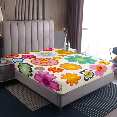 Miniatura 7 de Juego de ropa de cama de flores Groovy de los años 70, sábana bajera ajustable de flores de arco iris para niños y niñas, sábanas de ropa de cama