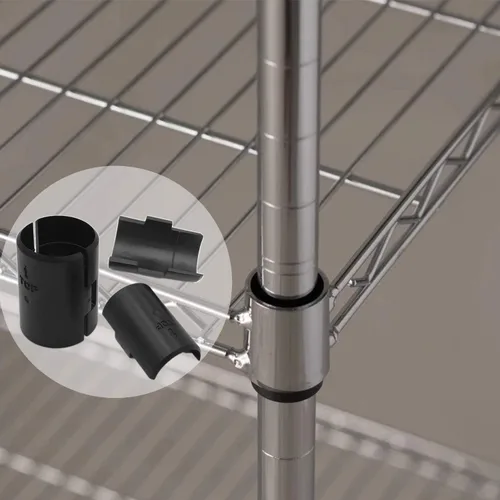 Miniatura 4 de Clips de alambre para estanterías, paquetes de 18 unidades, clips de bloqueo para estanterías de alambre para postes de 1", mangas de estanterías
