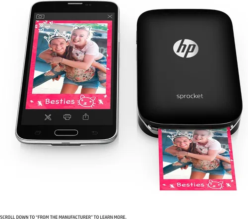 Miniatura 7 de Impresora de fotografías portátil HP Sprocket (negra), con papel fotográfico adhesivo Zink, Negro