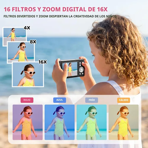Miniatura 4 de Cámara digital, 48MP FHD 1080P cámara de apuntar y disparar con zoom de 16x, cámara portátil compacta antivibración para fotografía con tarjeta
